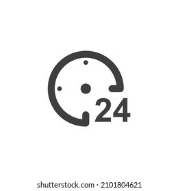 Vector sign of the 24 hours symbol is isolated on a white background. 24 hours icon color editable.