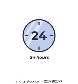 Vector sign 24 hours symbol is isolated on a white background. icon color editable.