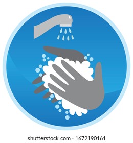 Vector sign about handwashing under the tap water in blue circle