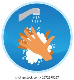 Vector sign about handwashing under the tap water in blue circle