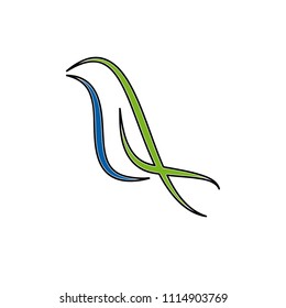 Vector sign abstract bird on branch, in linear style