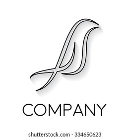 Vector sign abstract bird on branch, in linear style