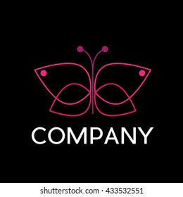 Vector sign abstract butterfly, in linear style on black background