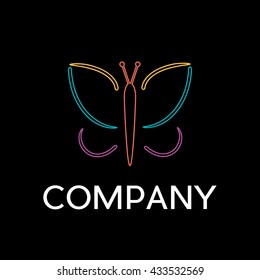Vector sign abstract butterfly, in linear style  on black background