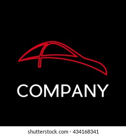 Vector sign abstract car, in linear style on black background