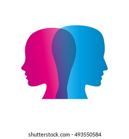 Vector sign abstract dual personality, couple in quarrel