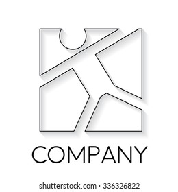 Vector sign abstract happy child jumping, in linear style