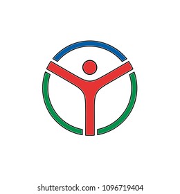 Vector sign abstract happy man inside circle, in linear style