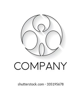 Vector sign abstract happy man inside circle, in linear style