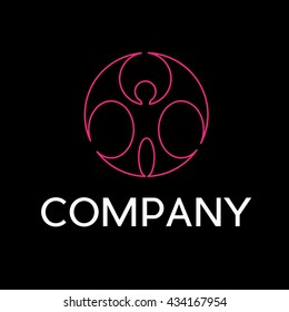 Vector sign abstract happy man inside circle, in linear style on black background