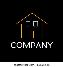 Vector sign abstract home, in linear style on black background