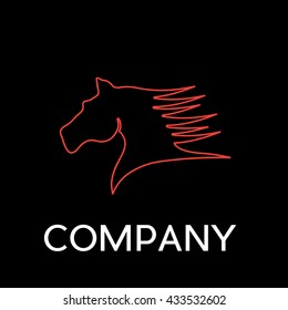 Vector sign abstract horse, in linear style on black background