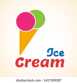 Vector sign abstract ice cream, cone with two ball