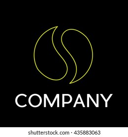 Vector sign abstract letter s, in linear style on black background