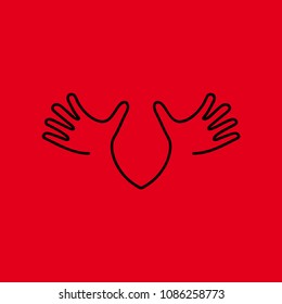 Vector sign abstract open hands, in linear style