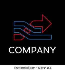 Vector sign abstract overtaking with arrow, in linear style on black background