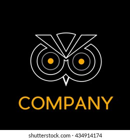 Vector sign abstract owl, in linear style on black background