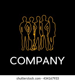 Vector sign abstract people at the work, in linear style on black background