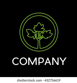 Vector sign abstract tree, in linear style on black background