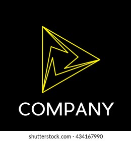 Vector sign abstract triangle, in linear style on black background