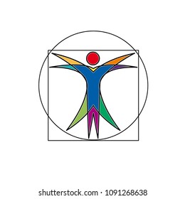 Vector sign abstract vitruvian man, in linear style