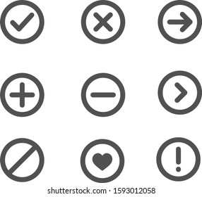 Vector sign arrows, exclamation, check mark, cross, plus, minus, info and delete symbols. icons set.