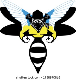 vector sign art bee angry and strong bee in a cowboy hat