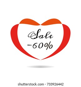 Vector sign for autumn sale. Abstract badge in the shape of heart. EPS10. Label in orange colors. Design elements for banner, card, poster, web.