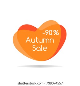 Vector sign or badge in the shape of heart for autumn sale. EPS10. Abstract label in autumn colors. Design elements for banner, card, poster, web.