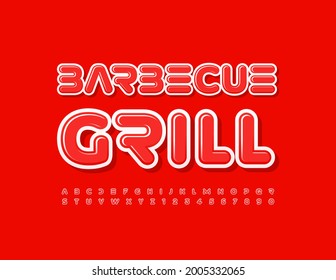 Vector firma Barbacoa Grill para Menú, Restaurante, Cafe. Fuente creativa roja. Estilo abstracto Alfabeto Letras y números establecidos