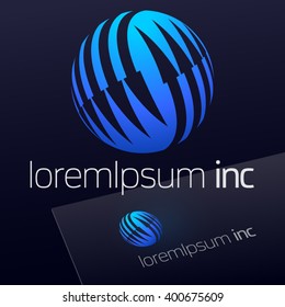 Vector sign with blue arrows. Logotype for Business, Technology, Corporation.