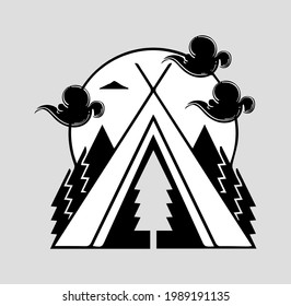 vector sign camping. Tent cloud forest 