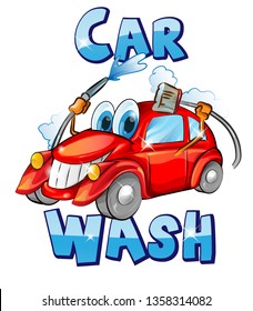 Vector sign. Car wash character cartoon. vector illustration