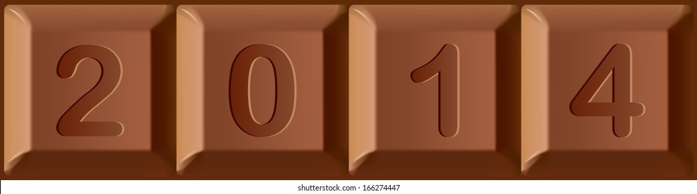Vector sign for the celebration of the new year 2014 printed on blocks of chocolate bar