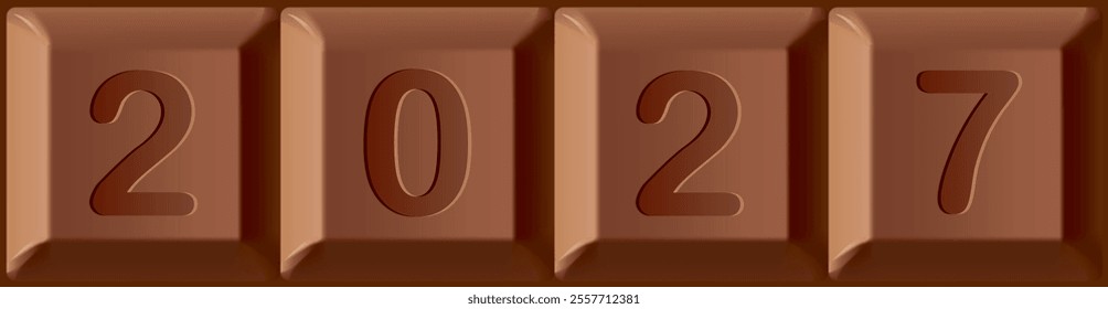 Vector sign for the celebration of the new year printed on blocks of chocolate bar