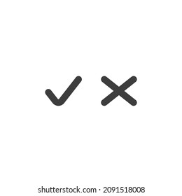 Vector sign of the check mark and cross symbol is isolated on a white background. check mark and cross icon color editable.