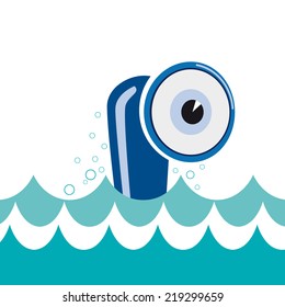 Vector sign cheerful submarine, curious eye