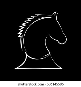 Vector sign of chess knight on black background.