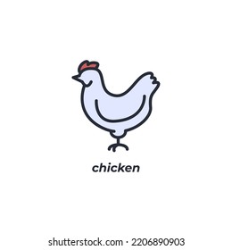 Vector sign of chicken symbol is isolated on a white background. icon color editable.