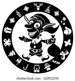 Vector sign. Christmas elf.