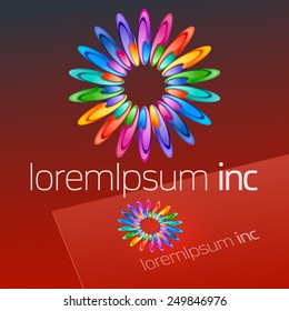 Vector sign with colorful flower. Logotype for Media, Fashion, Cosmetics  