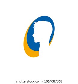 Vector sign concept of psychologist, analist or scientist. Human head in two circle