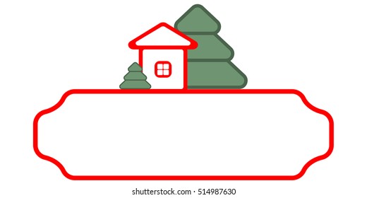 vector sign of cottage in forest on signboard for Christmas and new year cards background