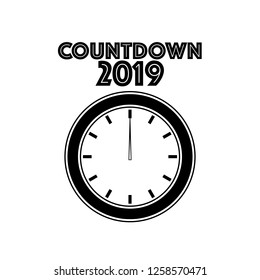Vector, sign of countdown 2019 with analog clock, point to 12 