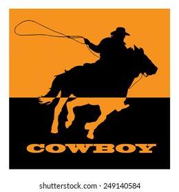 Vector sign cowboy on orange background