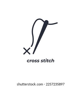 Vector sign cross stitch symbol is isolated on a white background. icon color editable.