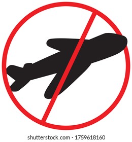 Vector sign with a crossed out airplane. Ban on flights on a white background. Stock illustration for icons, signs, design and print. 