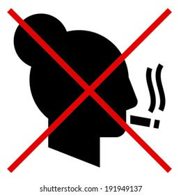 Vector sign of crossed out woman's profile smoking cigarette