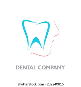 Vector sign dentist, blue tooth and pink face