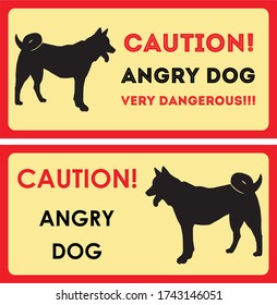 Vector sign depicting the silhouette of a dog and the warning "CAUTION! ANGRY DOG!